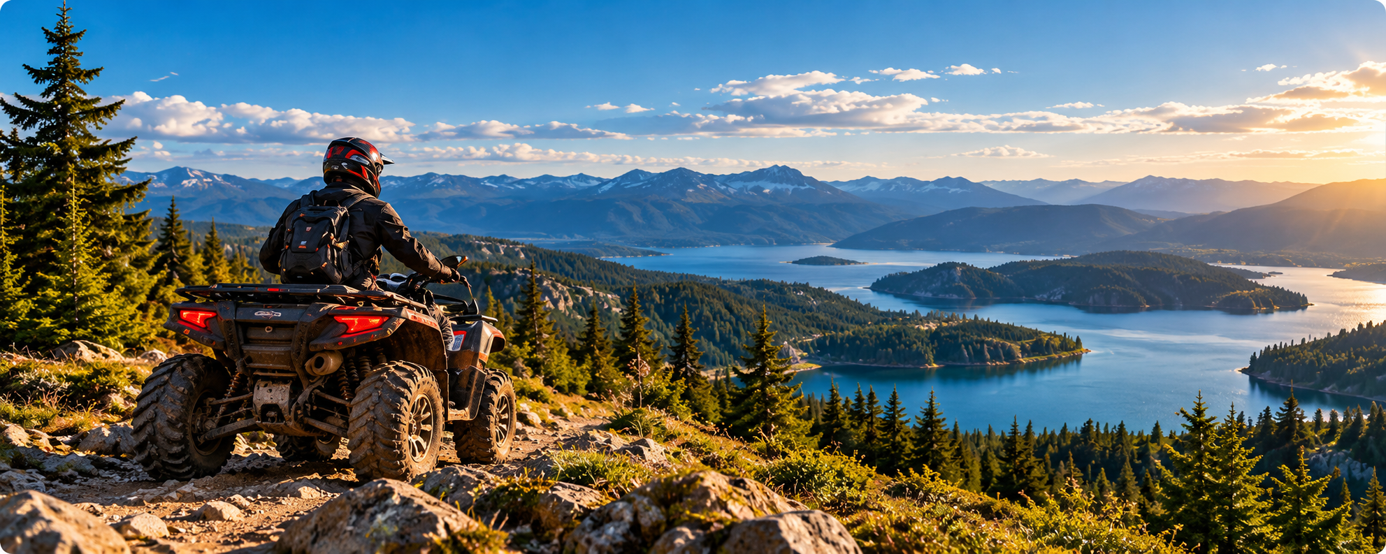 ATV cu panoramă spre lac în Apuseni